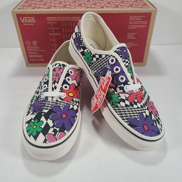 Vans Authentic Printed Floral Check Marshmallow Sneakers Women Size 7.5 - Picture 1 of 12